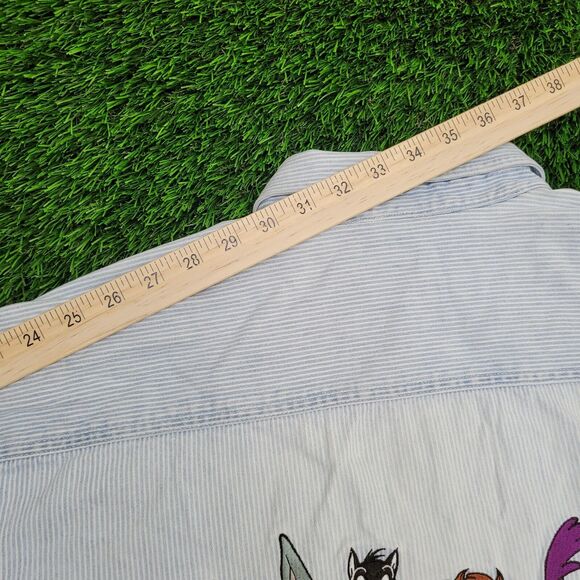 Vintage 90s Looney-Tunes Button Shirt XL 25x31 Pinstripe - Picture 3 of 16